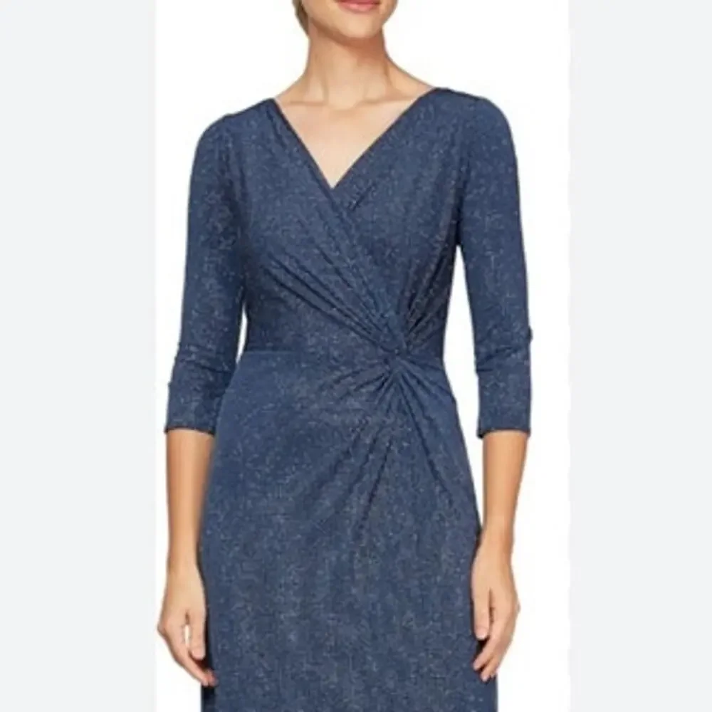 NWT Alex Evenings 3/4 Sleeve Long Dress with Cinched Tie Waist blue size 10